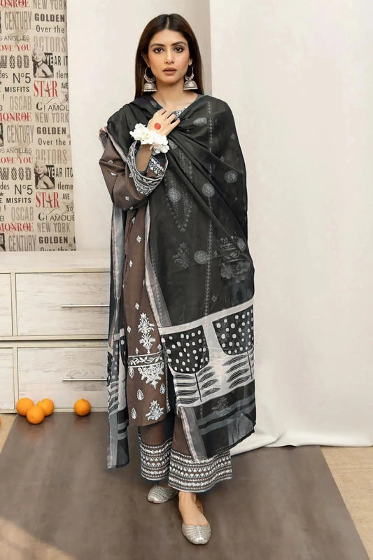 3 Pcs Women's Unstitched Embroidered Suit