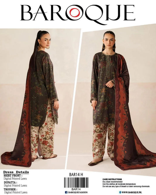 3 Pcs Women's Unstitched Printed Suit