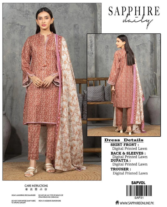 3 Pcs Women's Unstitched Printed Suit
