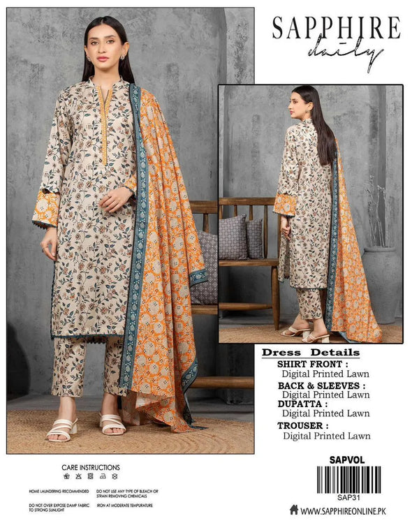 3 Pcs Women's Unstitched Printed Suit