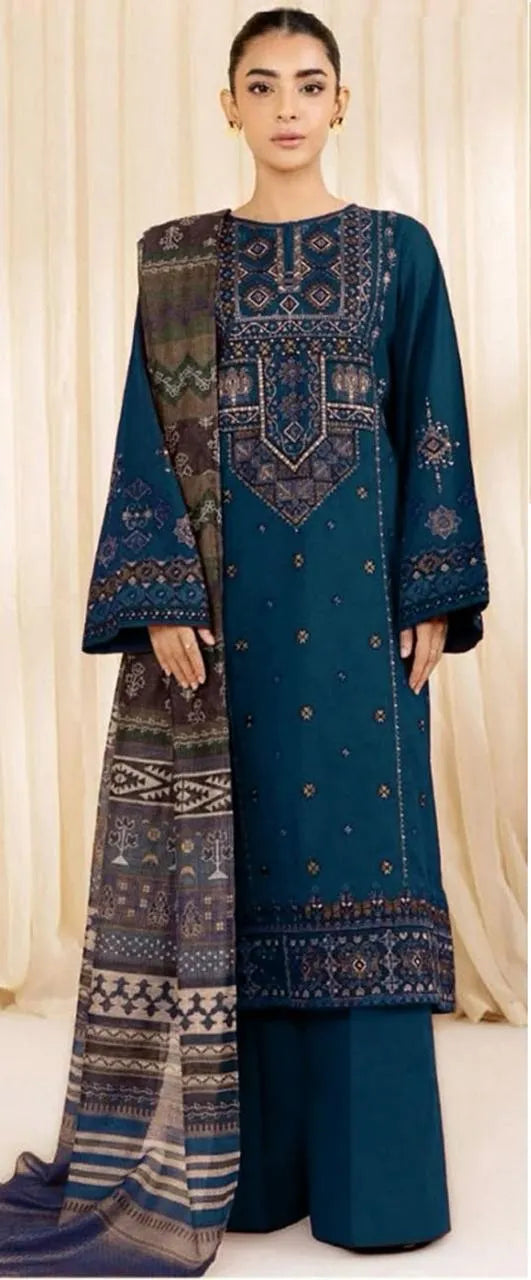3 Pcs Women's Unstitched Embroidered Suit