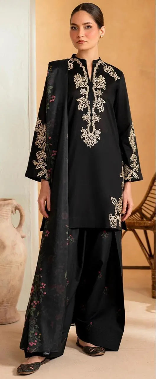 3 Pcs Women's Unstitched Embroidered Suit